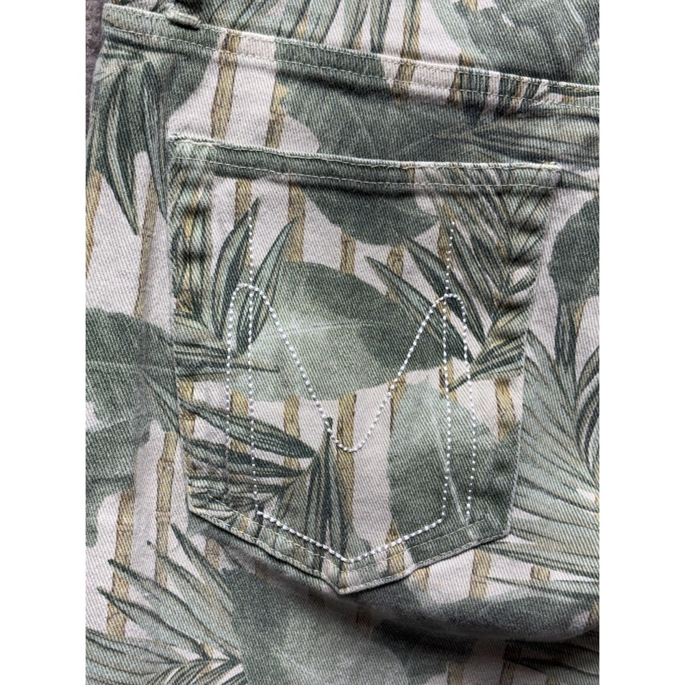 Mumu Blue Pants Womens 28 Green Hawn Trouser Bamboo Palm Tree Print Twill EUC - Picture 4 of 6